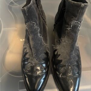 Distressed Gray and Black Ankle Boots
